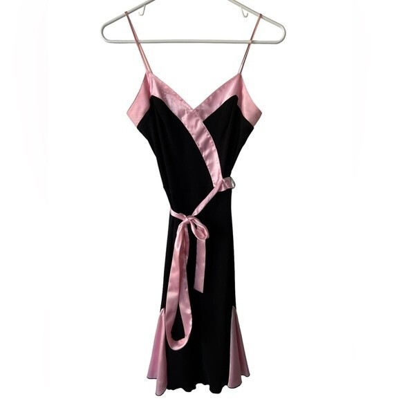 XOXO Black and Pink Ribbon Tie Midi Length Dress Spaghetti Straps size Small - Picture 1 of 6